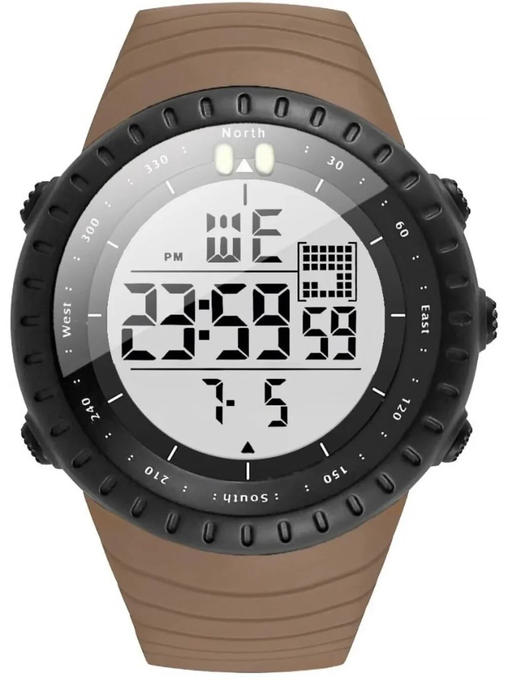 Men's Khaki White Analog Quartz Sports Outdoor Waterproof Military Digital Watch